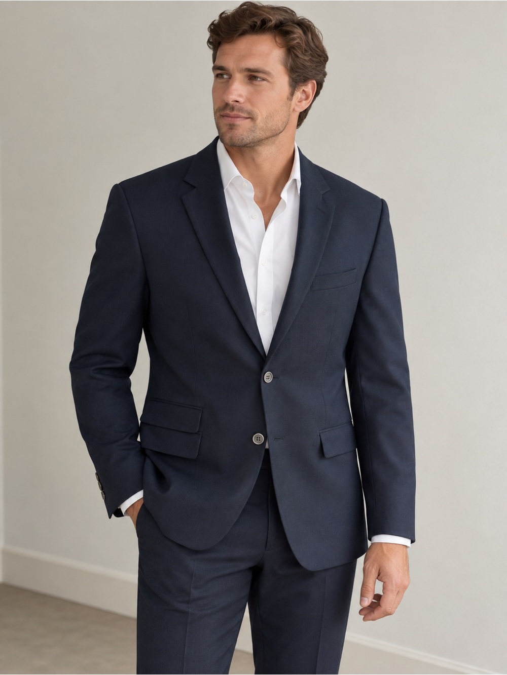 Egara Men's Dark Navy Two-Button Suit Blazer